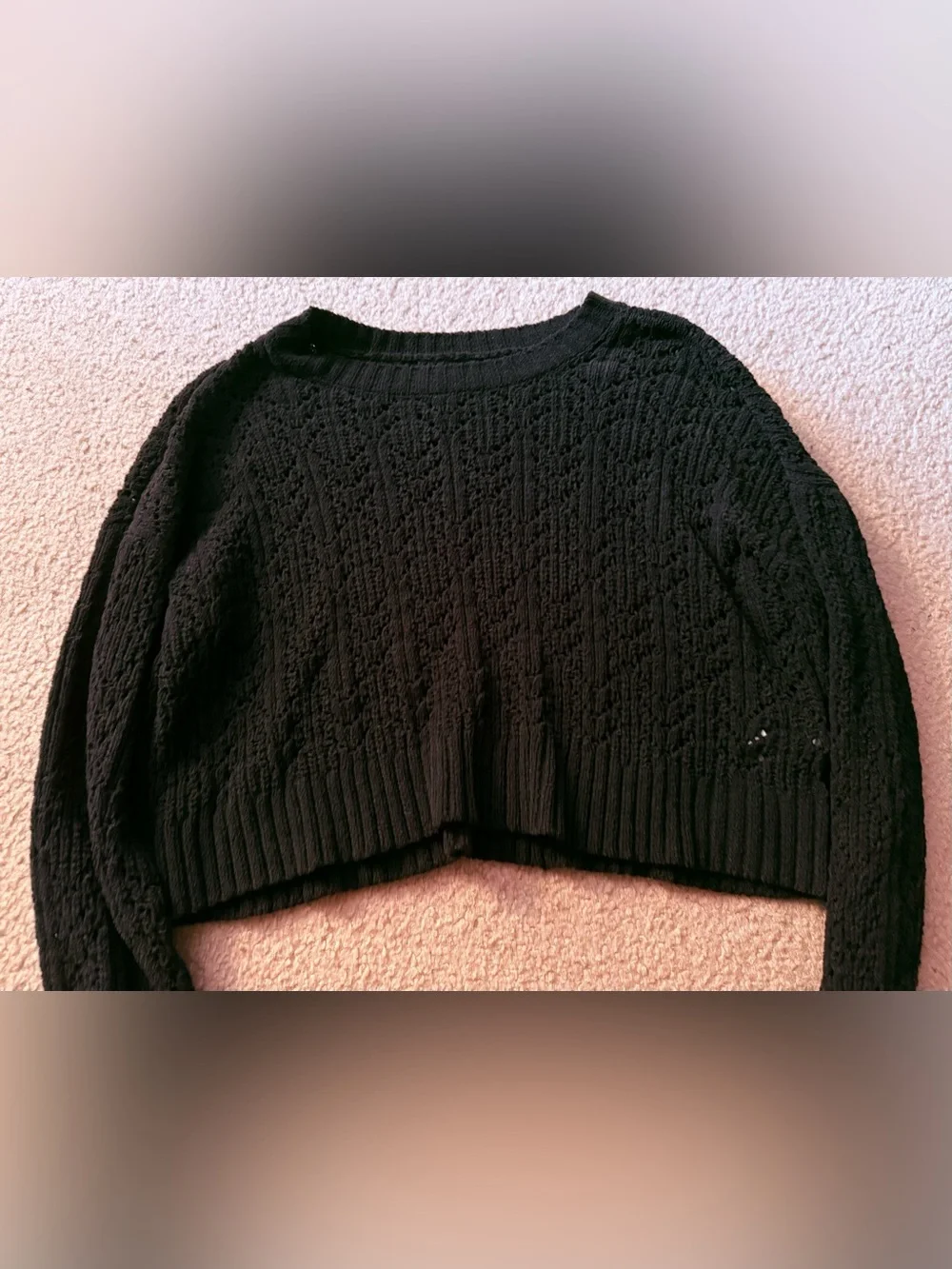AE Cropped Pointelle Crew Neck Sweater